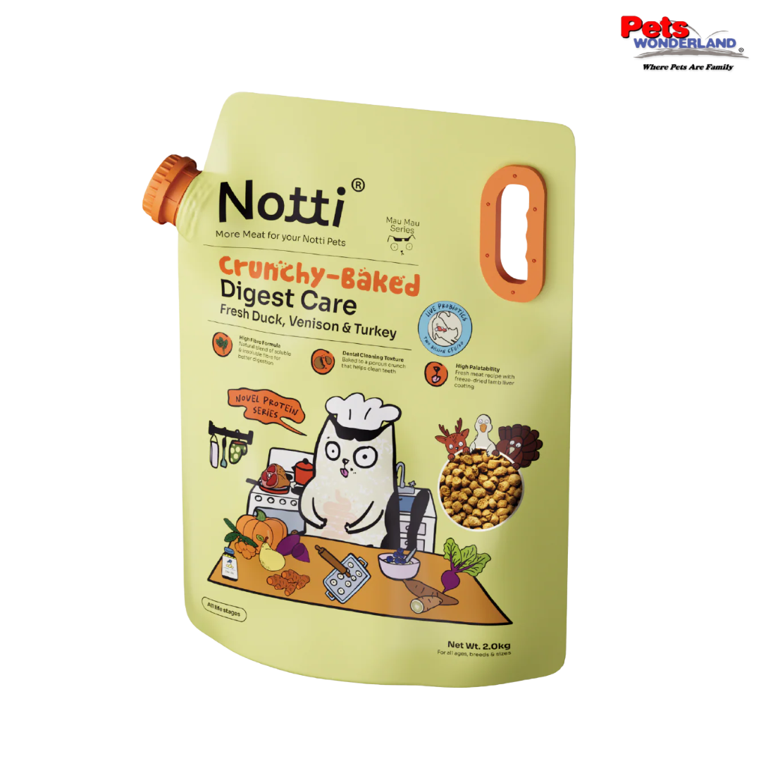 NOTTI Crunchy-Baked Digest Care Fresh Duck, Venison & Turkey Cat Food 2kg
