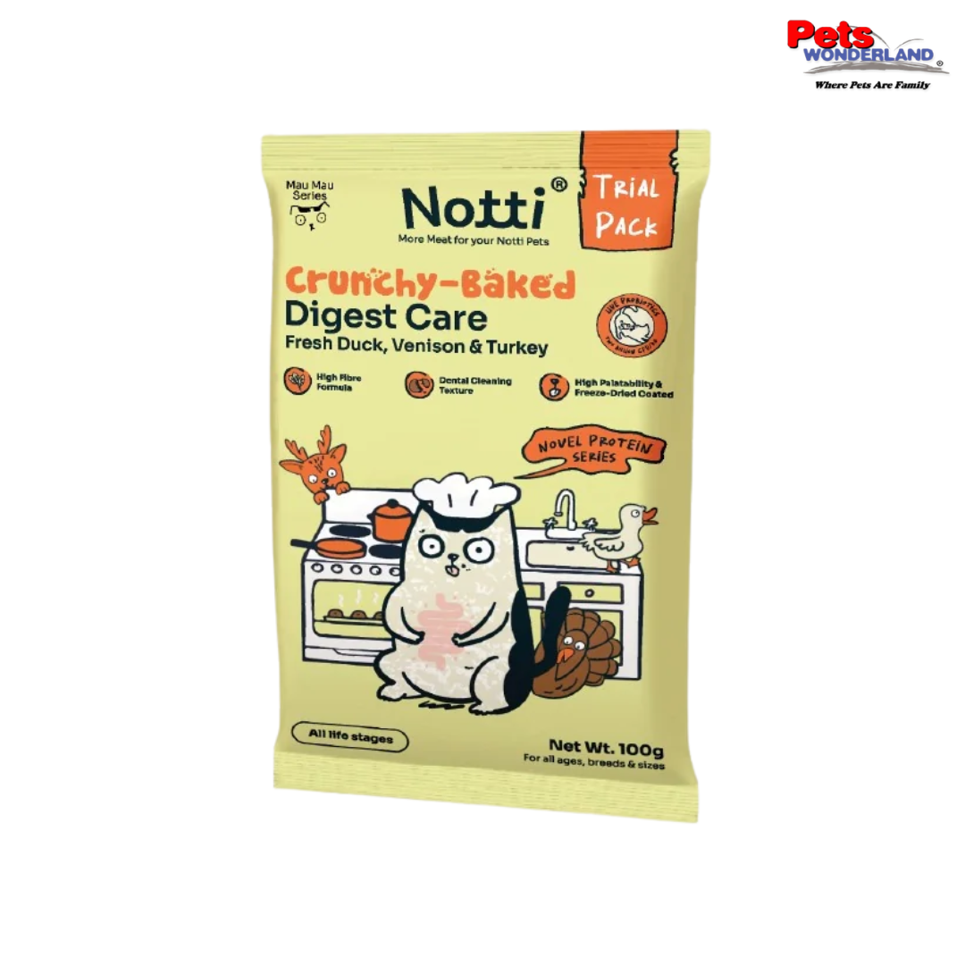 NOTTI Crunchy Baked Digest Care Fresh Duck, Venison & Turkey Cat Food 100g (Trial Sachet)
