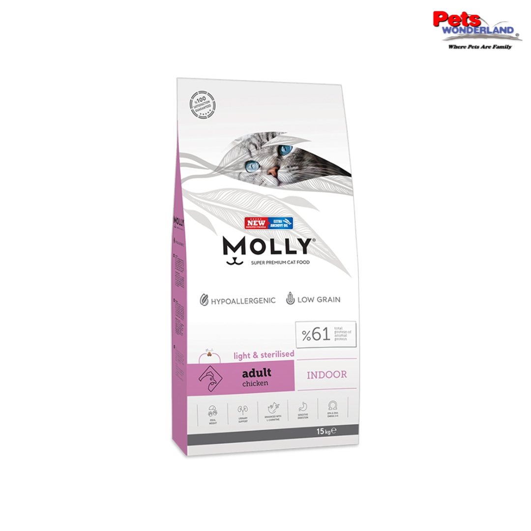Molly Cat Adult Indoor Light & Sterilised Chicken – Petswonderland Molly Cat Adult Indoor Light & Sterilised Chicken – Petswonderland