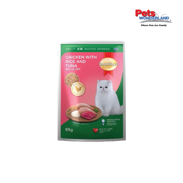 SmartHeart CAT POUCH CHICKEN WITH RICE AND TUNA 85G