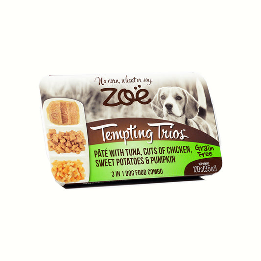 Zoe Tempting Trios Tuna, Chicken, Potatoes & Pumpkin 100g