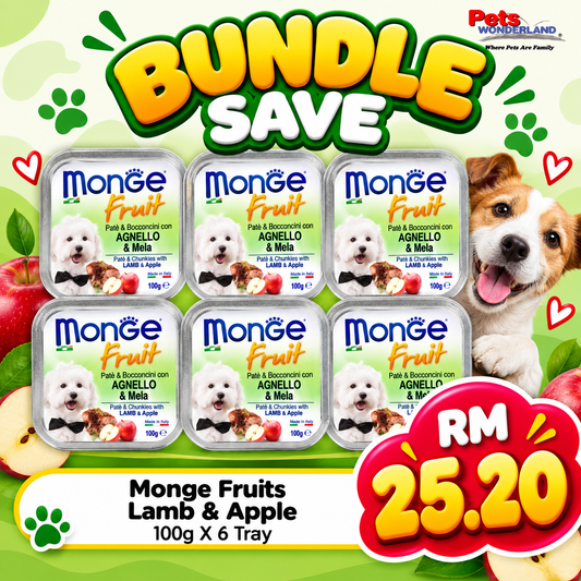 BUNDLE SAVE - Monge Fruits Lamb & Apple 100g X 6 Tray