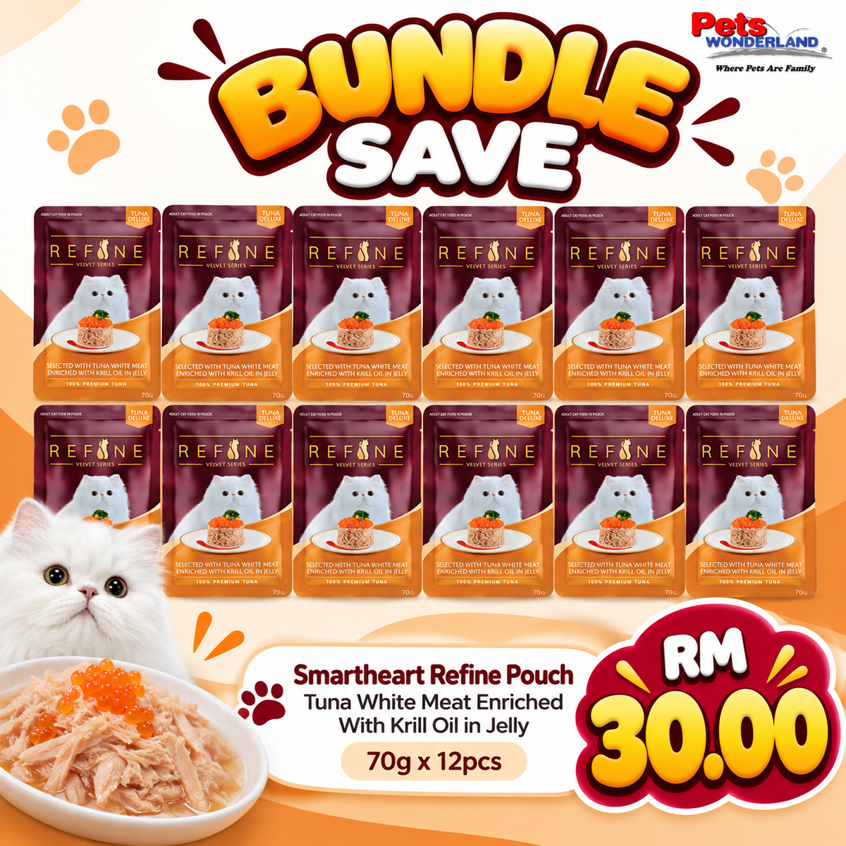 BUNDLE SAVE - Smartheart Refine Pouch Tuna White Meat Enriched With Krill Oil in Jelly 70g x 12pcs