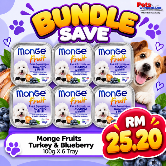 BUNDLE SAVE - Monge Fruits Turkey & Blueberry 100g X 6 Tray