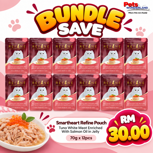 BUNDLE SAVE - Smartheart Refine Pouch Tuna White Meat Enriched With Salmon Oil in Jelly 70g x 12pcs