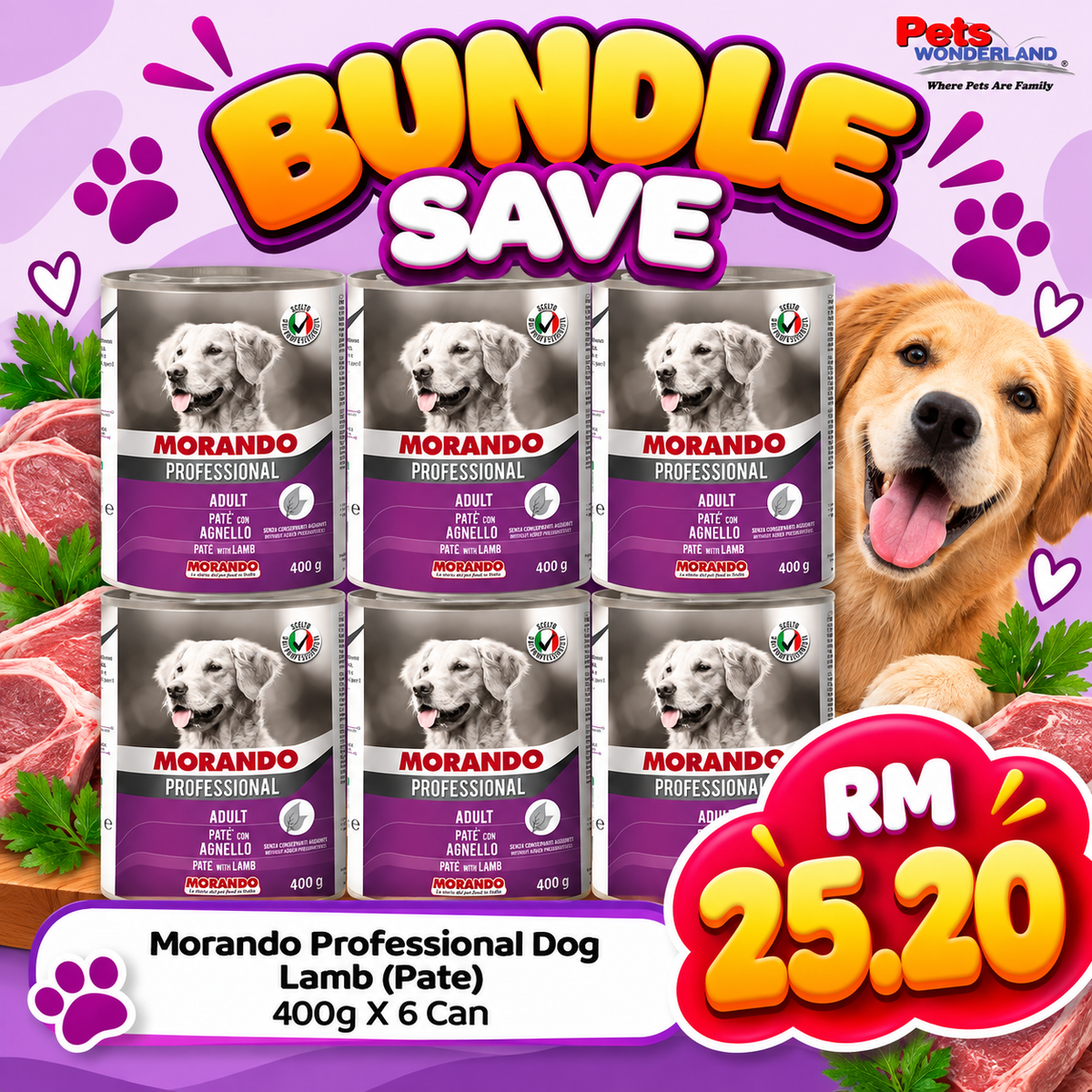 BUNDLE SAVE - Morando Professional Dog Lamb (Pate) 400g X 6 Can