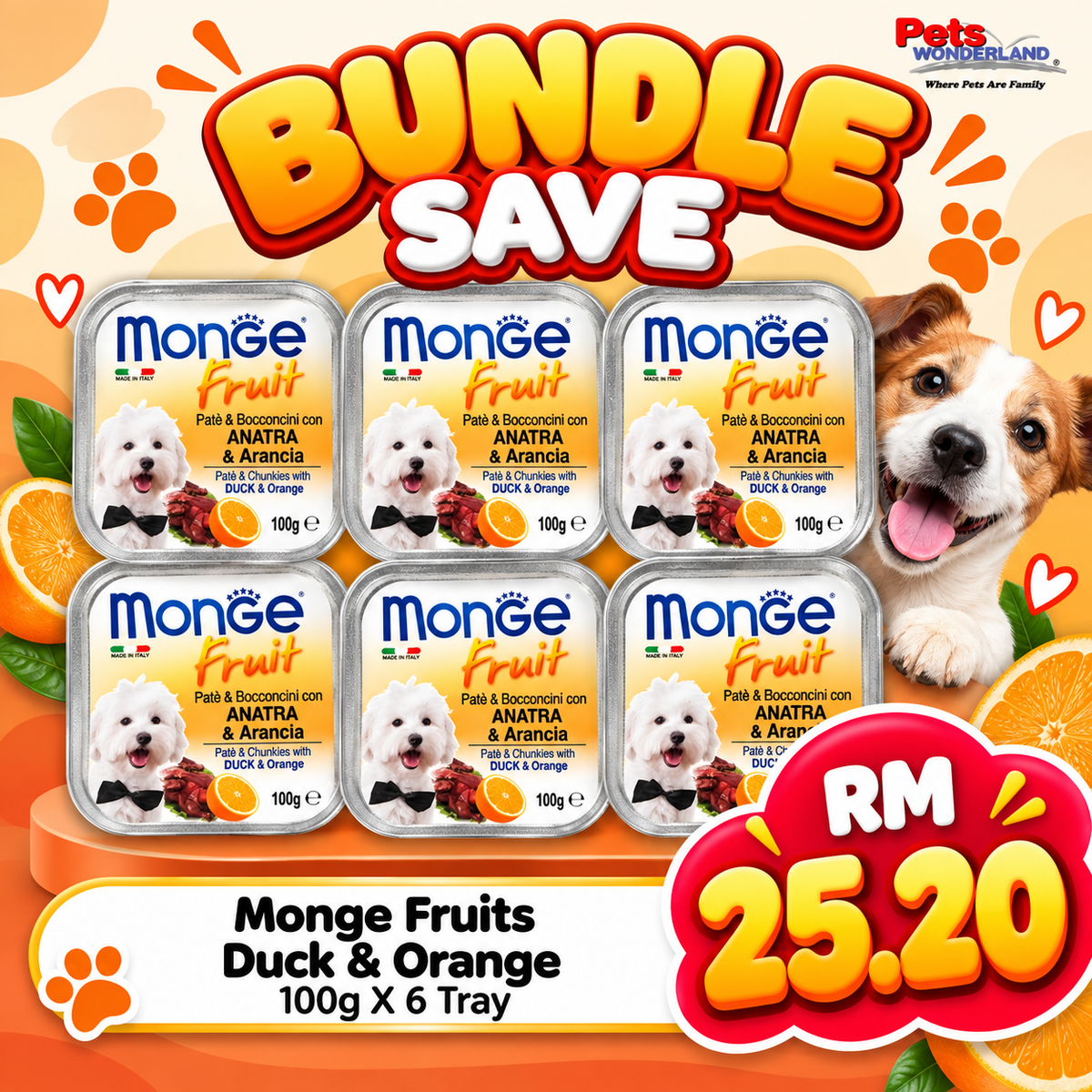 BUNDLE SAVE - Monge Fruits Duck & Orange 100g X 6 Tray