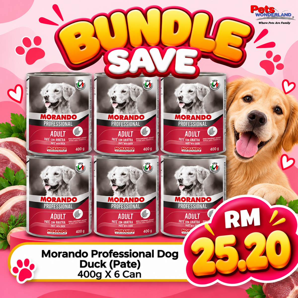 BUNDLE SAVE - Morando Professional Dog Duck (Pate) 400g X 6 Can