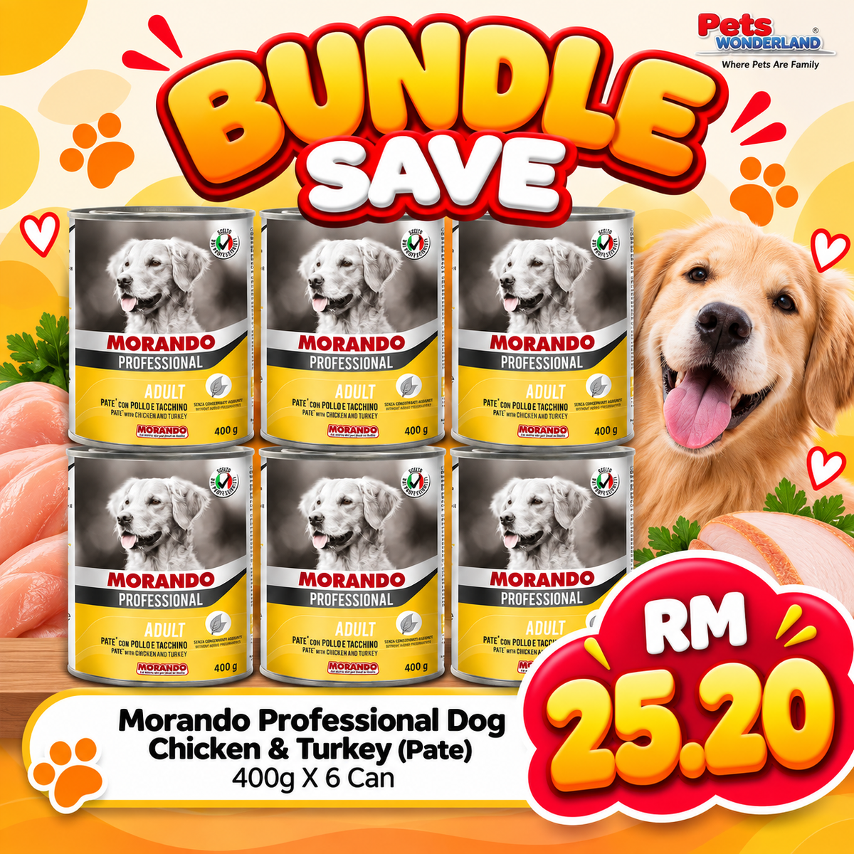 BUNDLE SAVE - Morando Professional Dog Chicken & Turkey (Pate) 400g X 6 Can