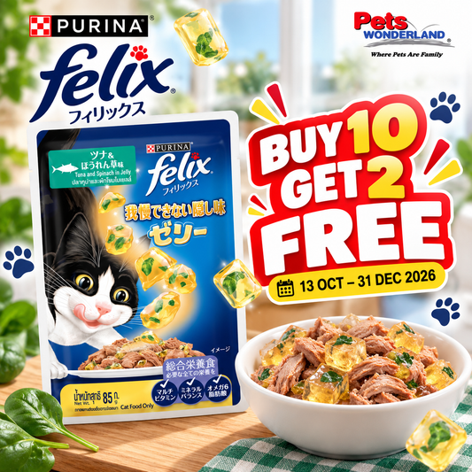BUY 10 GET 2 FREE  - FELIX Sensations Jellies Cat Wet Pouch Tuna & Spinach 85g