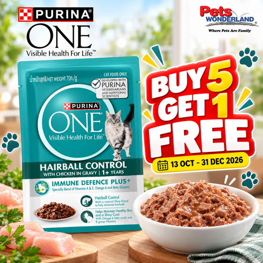BUY 5 GET 1 FREE - ONE Adult Cat HairBall Chicken Pouch 70g