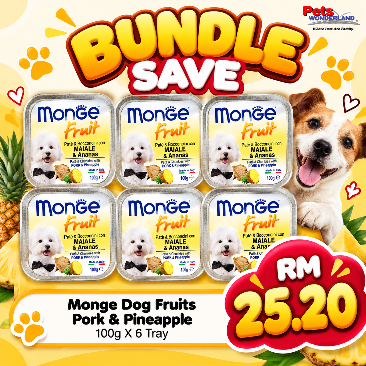 BUNDLE SAVE - Monge Fruits Pork & Pineapple 100g X 6 Tray