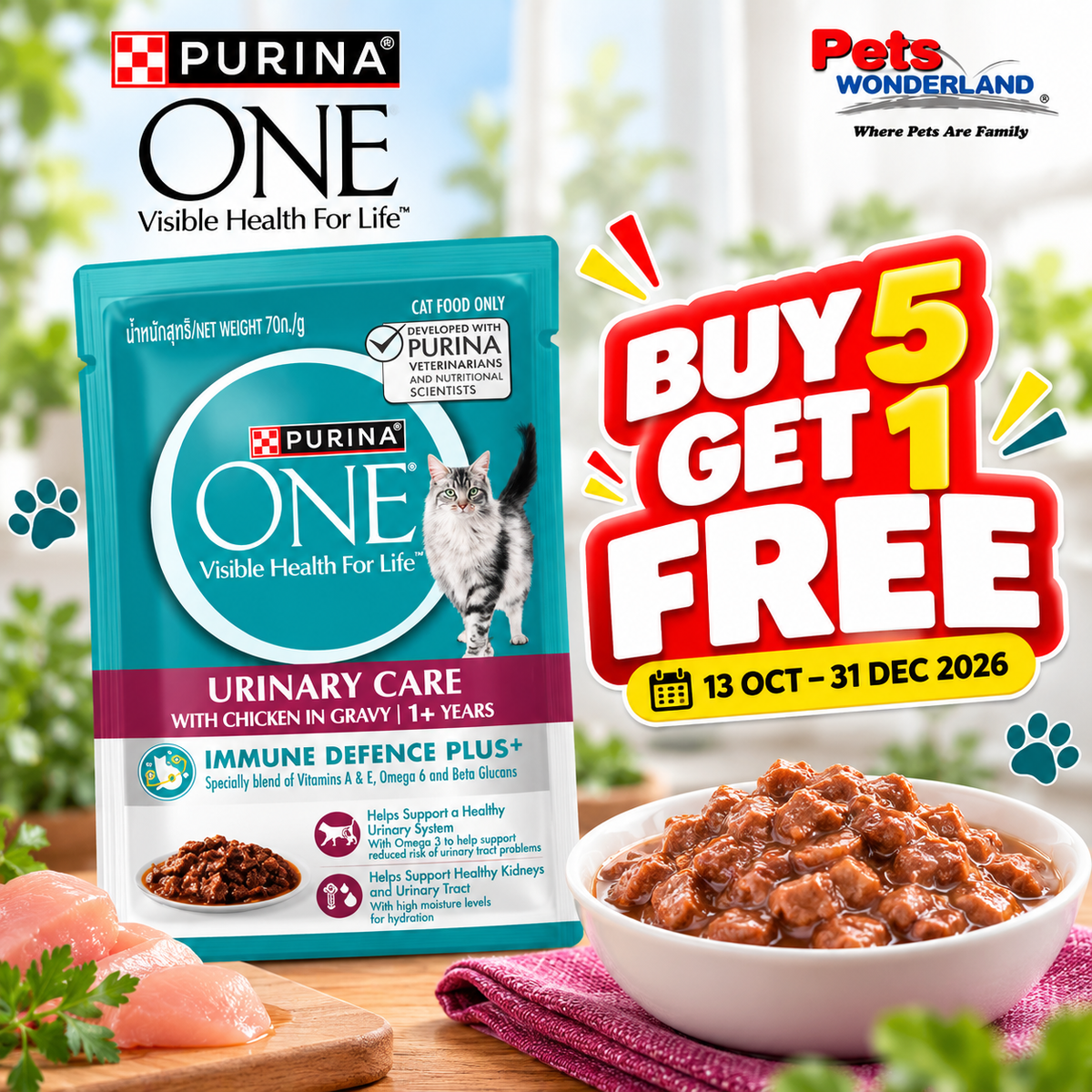 BUY 5 GET 1 FREE - ONE Adult Cat UTH Chicken Pouch 70g