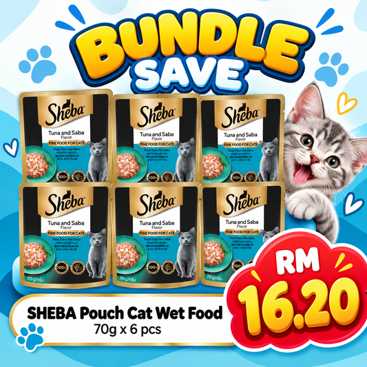 BUNDLE SAVE - SHEBA Pouch Cat Wet Food Adult Tuna & Saba 70g X 6Pcs