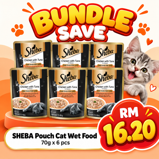 BUNDLE SAVE - Sheba Pouch Cat Wet Food Adult Tuna & Chicken 70g X 6pcs