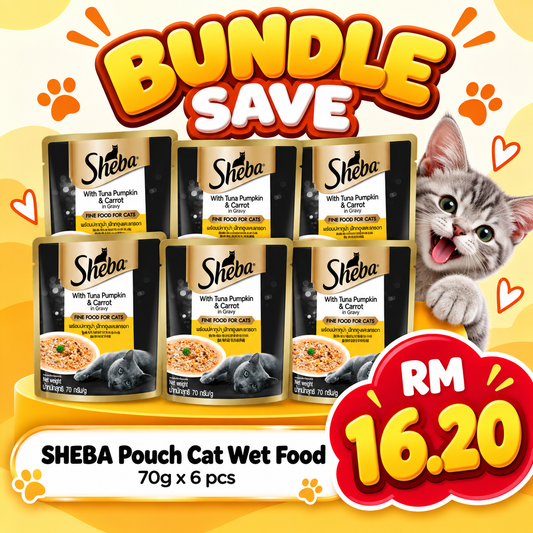 BUNDLE SAVE - Sheba Pouch Cat Wet Food Adult Tuna Pumpkin & Carrot 70g X 6Pcs