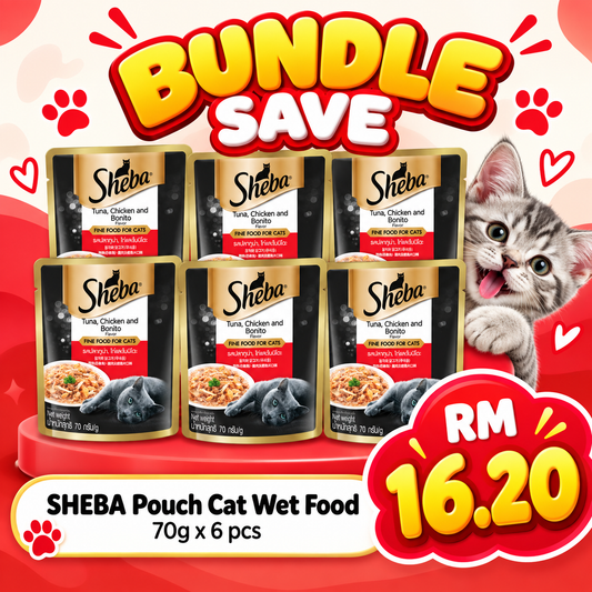 BUNDLE SAVE - SHEBA Pouch Cat Wet Food Adult Tuna Chicken With Bonito 70g X 6 Pcs