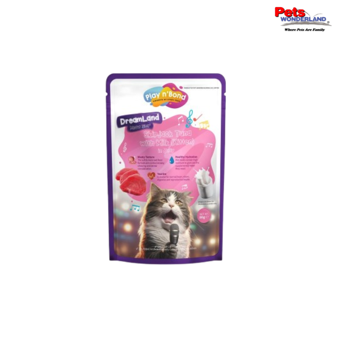 Play N' Bond Meow Sing Pouch Skipjack Tuna w/Milk (Kitten) Pouch 80g