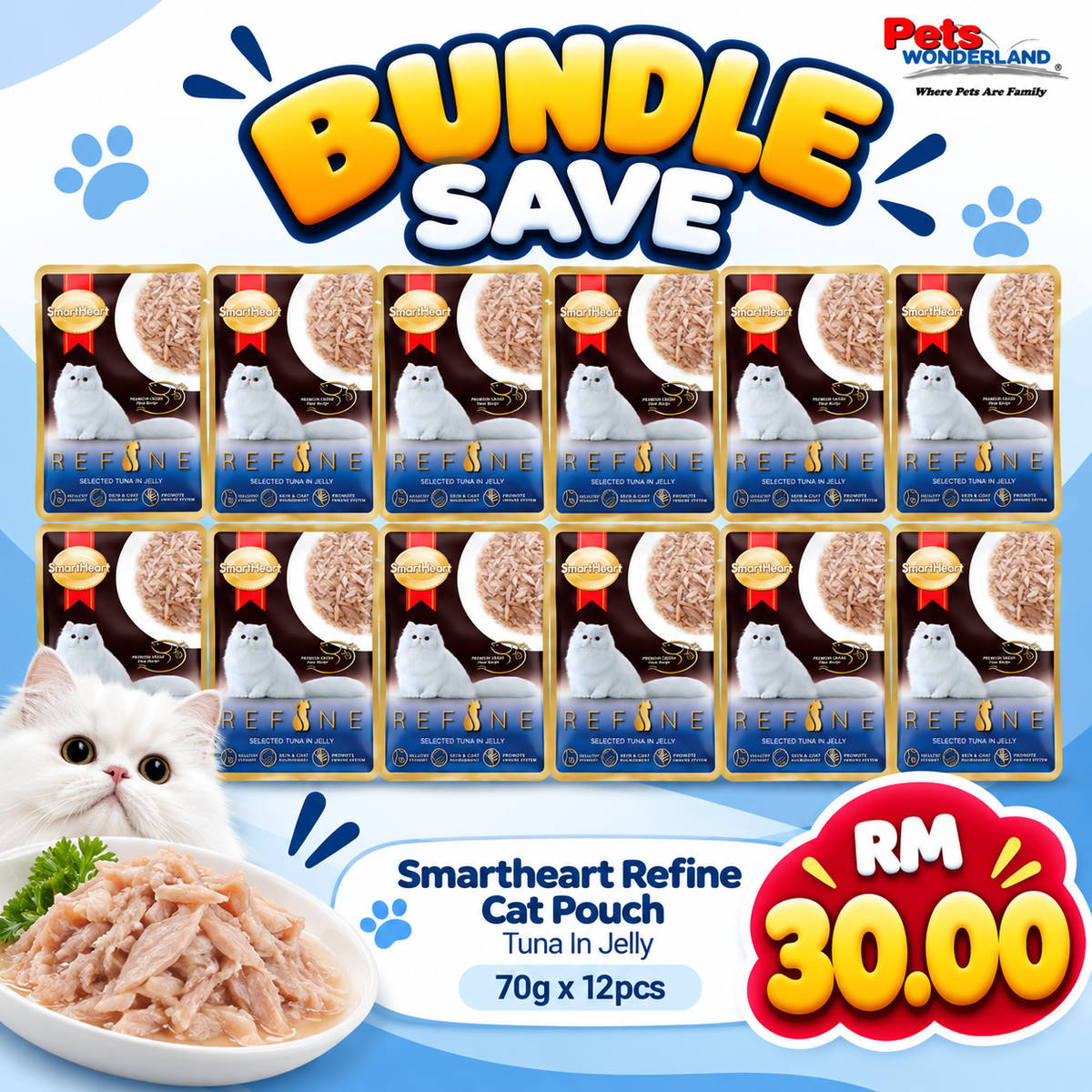 BUNDLE SAVE - Smartheart Refine Cat Pouch Tuna In Jelly 70g x 12pcs