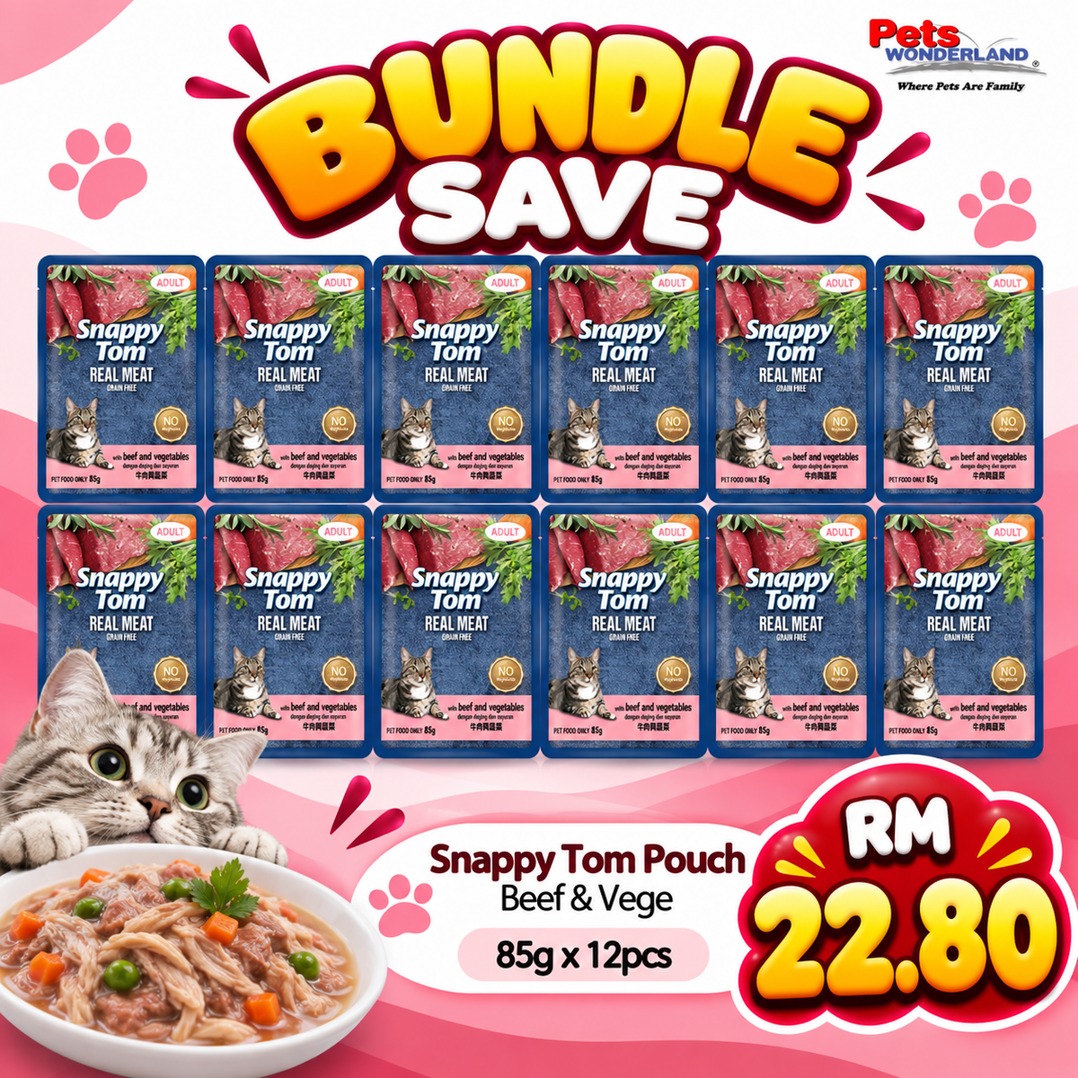 BUNDLE SAVE - Snappy Tom Pouch Beef &  Vege 85g X 12pcs