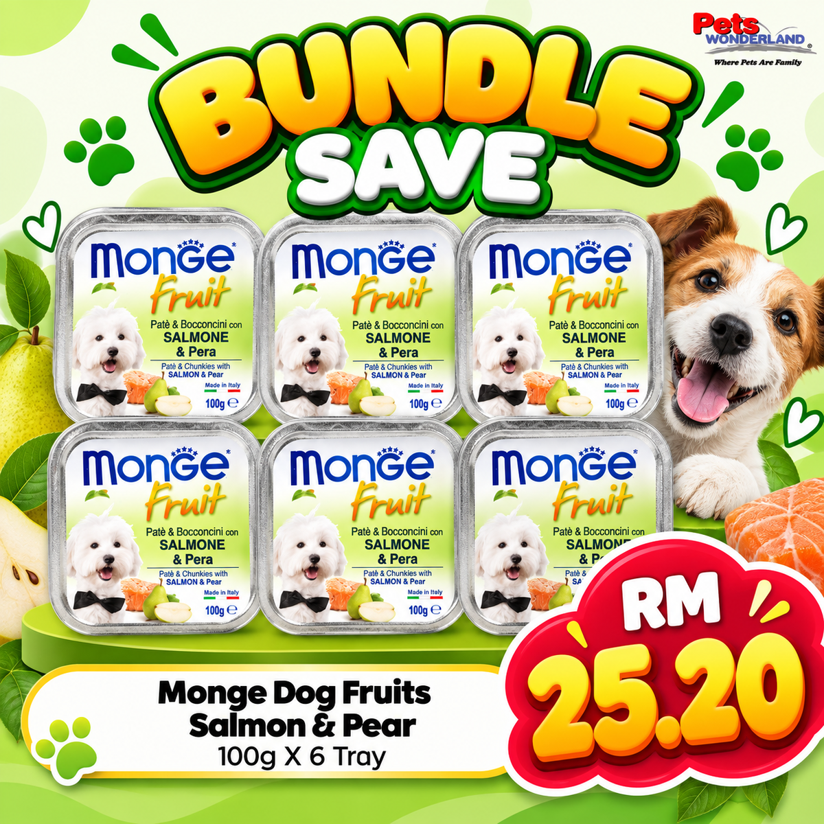 BUNDLE SAVE - Monge Fruits Salmon & Pear 100g X 6 Tray